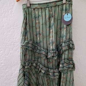 NWT Eva Franco burnout ruffled tiered lined midi